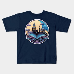 reading castle with clouds magical design for readers Kids T-Shirt